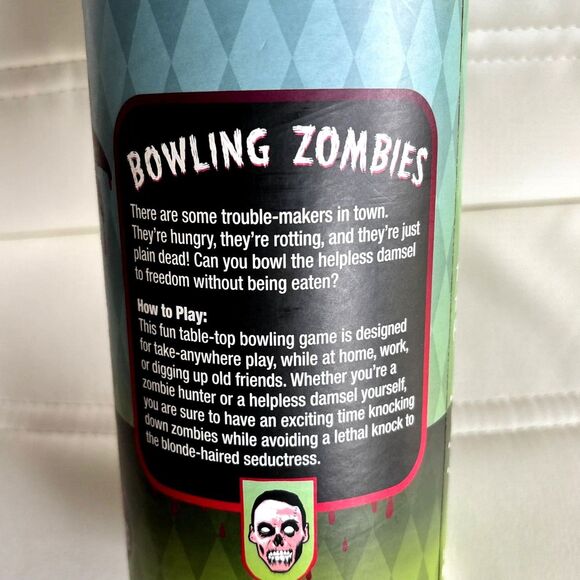 Front Porch Classics Tabletop BOWLING ZOMBIES Real Wooden Pins & Ball Game - Picture 7 of 8